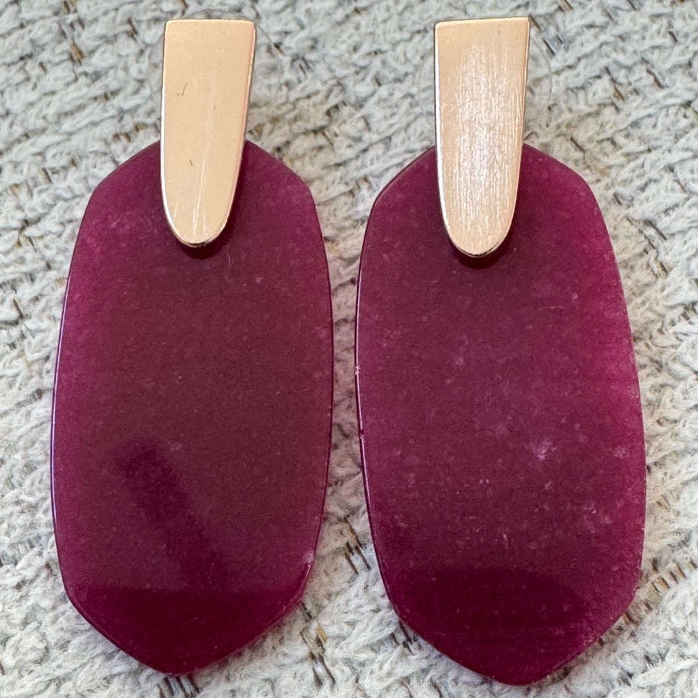 Kendra Scott Maroon Jade and Gold Aragon Statement Earrings - Picture 3 of 9